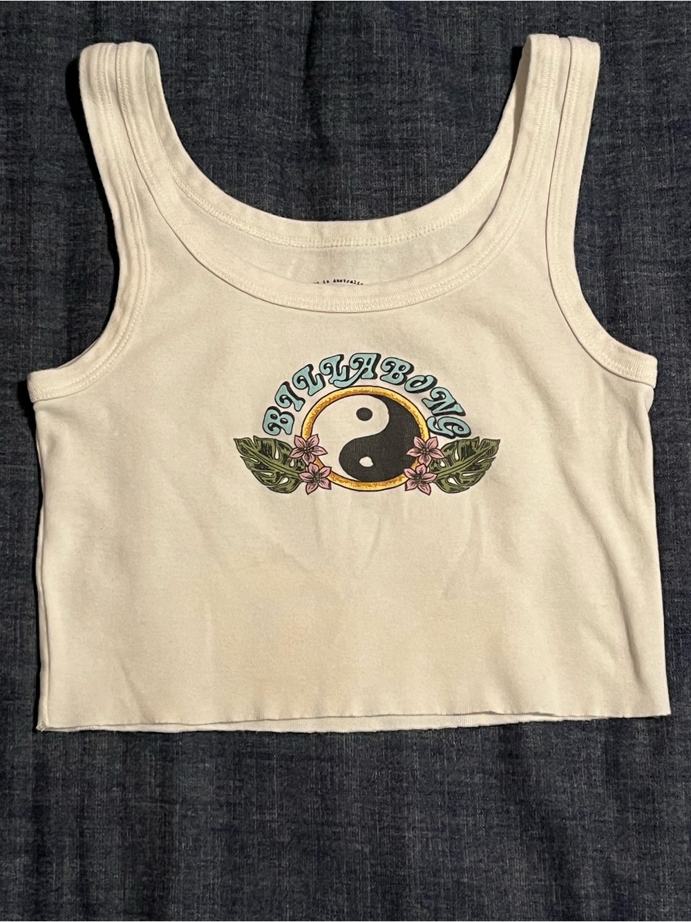 Billabong White Cotton Yin Yang Crop Tank